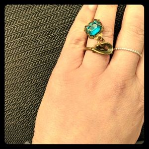 Unique antique dangle ring adjustable size 6 brass